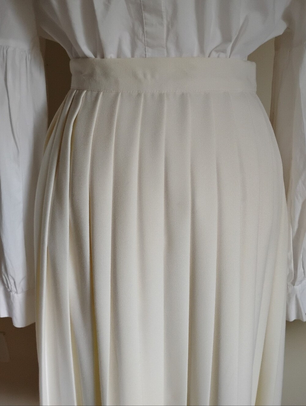 Worthington Vintage 80s 90s Accordion Pleat Maxi Skirt Ivory White Size 14 Tall